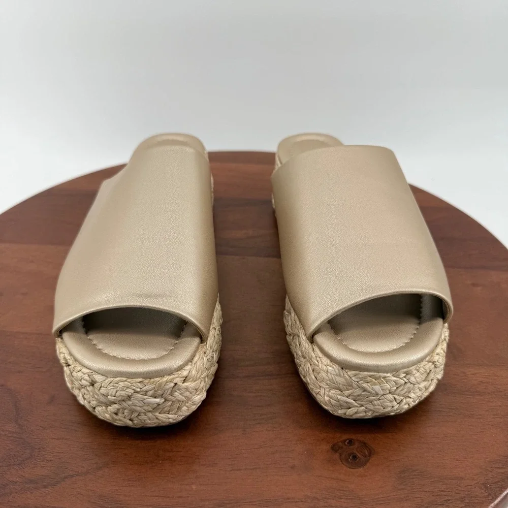 Shu Shop Lizzie‎ Gold Espadrille Platform Slides Sandals Braided Jute Women 9